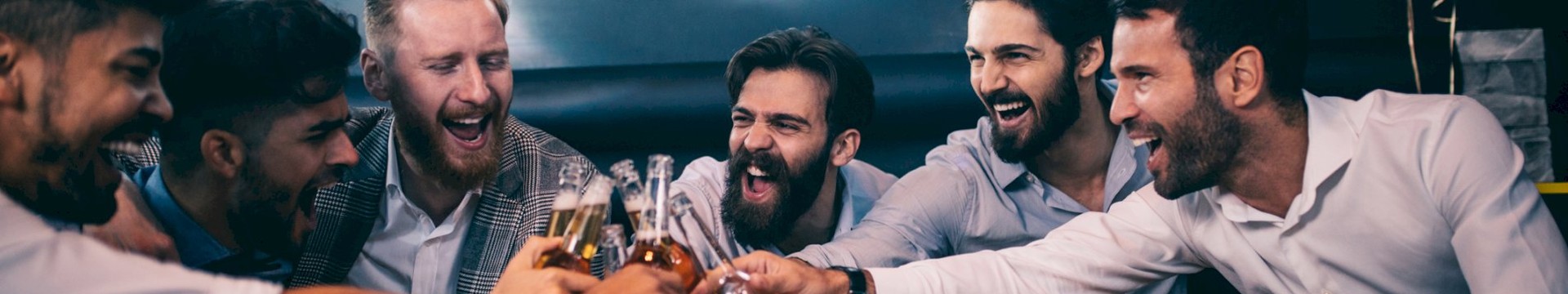 Group of lads drinking on a Stag Party