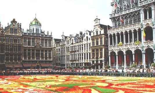 Carpet of flowers installation at the Grand Palace. Discover Brussels Stag Party ideas below: